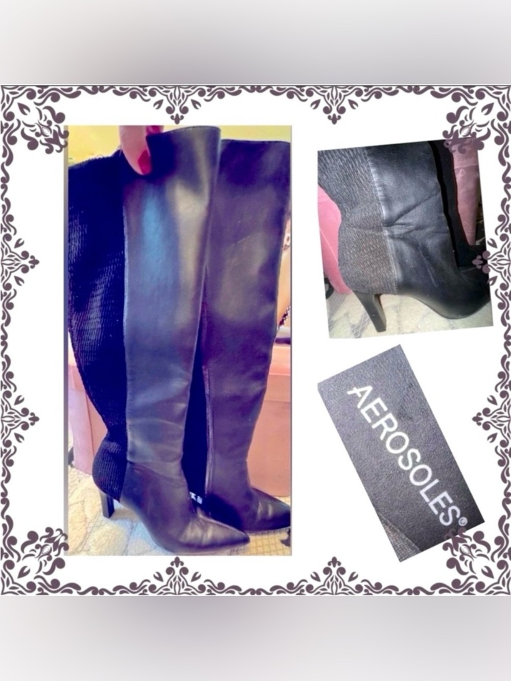 Women's Aerosoles tall boots shoes - black - size 8 -f aux leather & velvety